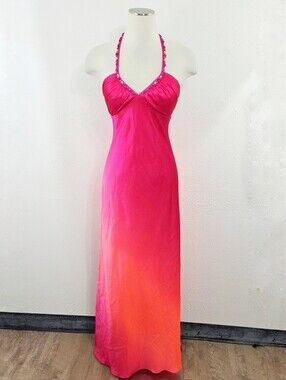 Vintage Y2K Jump satin ombre formal dress pink orange halter prom size 3 / 4